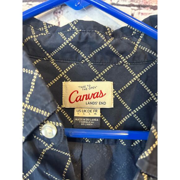 Canvas by Lands End blue print long sleeve button up shirt mens size large - Picture 4 of 5